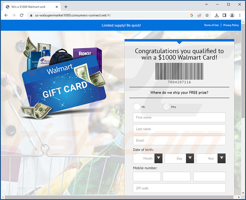 Walmart Gift Card POP-UP Scam (2023-07-17)