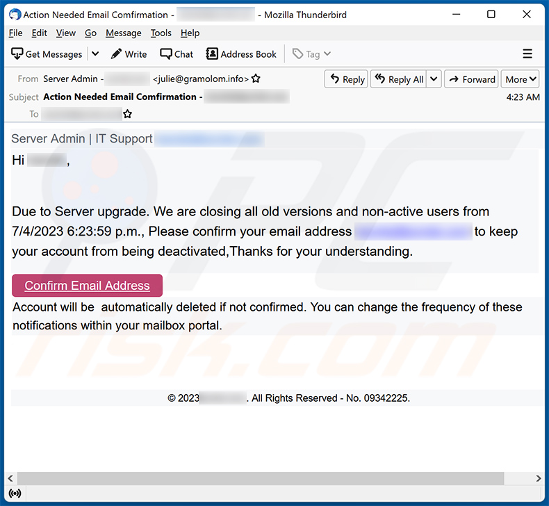 We Are Closing All Old Versions Of Email scam (2023-07-05)