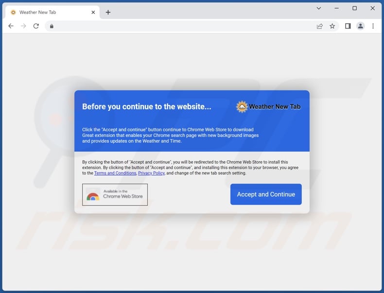 Deceptive website used to promote Weather New Tab browser hijacker