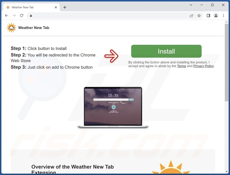 Website used to promote Weather New Tab browser hijacker