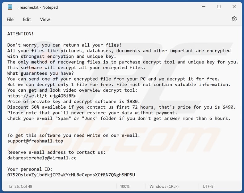 Wsuu ransomware text file (_readme.txt)