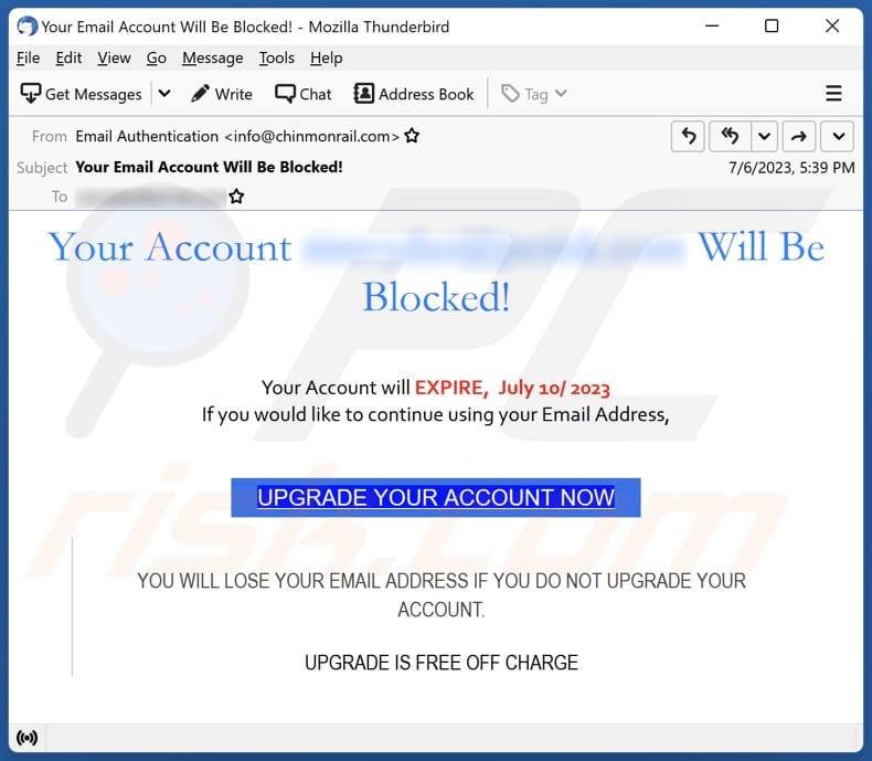 Your Account Will Be Blocked email scam