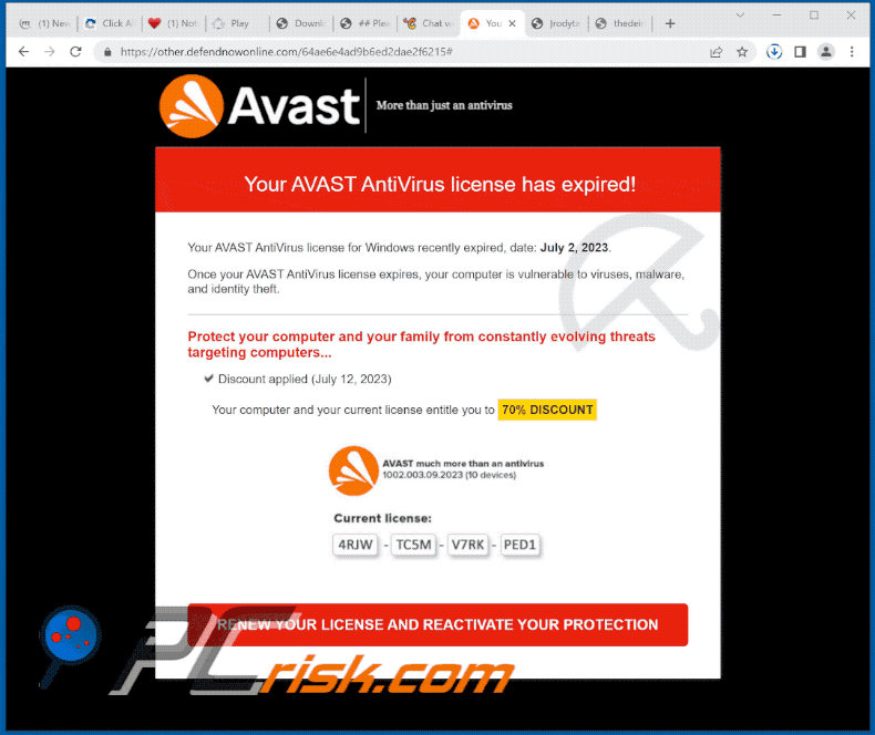 Appearance of Your AVAST AntiVirus License Has Expired! scam