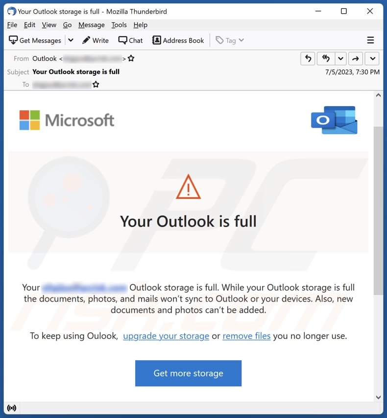 Your Outlook Is Full Email Scam - Removal and recovery steps (updated)