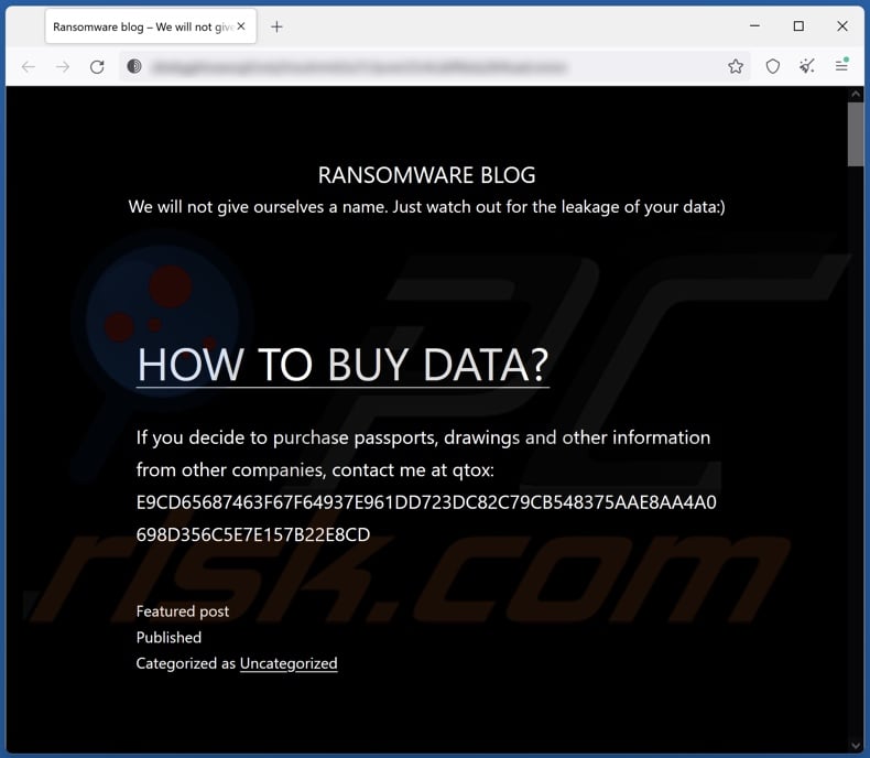 Alock ransomware Tor website utilized for data leaking