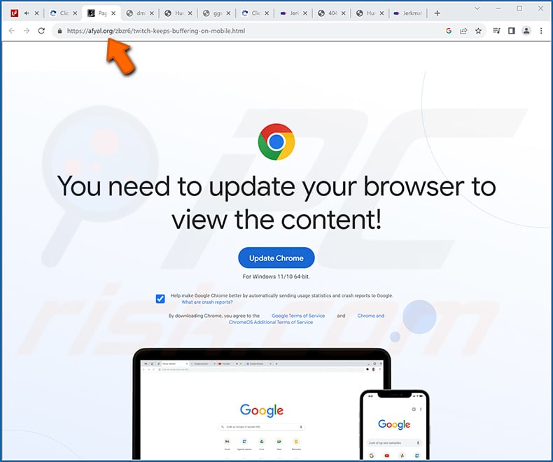 Fake Google Chrome website spreading Amadey malware