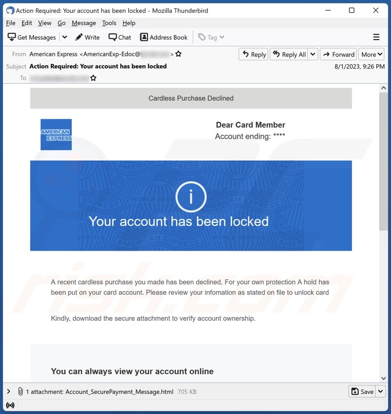 American Express Account Has Been Locked email spam campaign