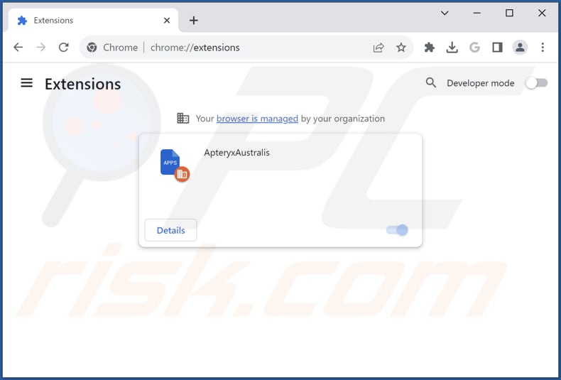 Removing ApteryxAustralis unwanted app from Google Chrome step 2