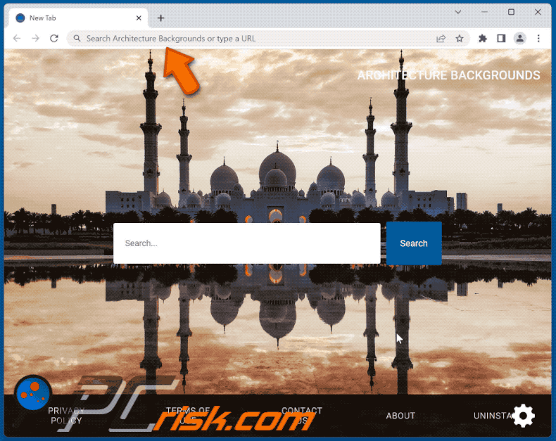 Architecture Backgrounds browser hijacker redirecting to Bing (GIF)