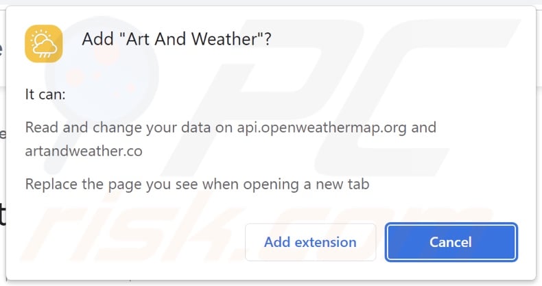 Art And Weather browser hijacker asking for permissions