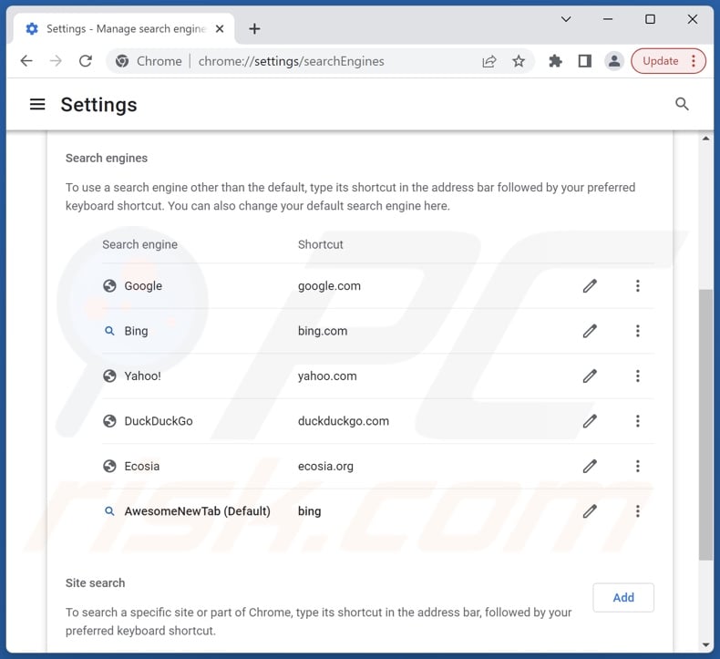 Changing Google Chrome default search engine