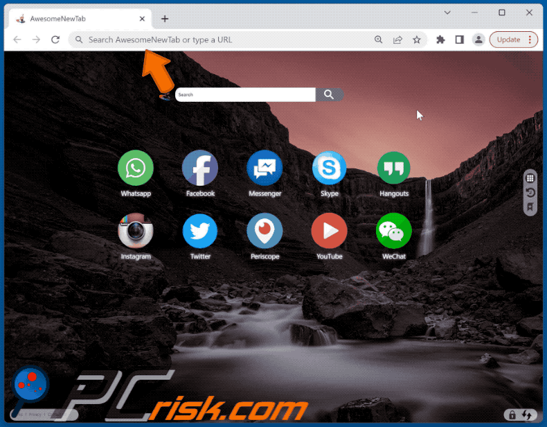 AwesomeNewTab browser hijacker redirecting to Bing (GIF)