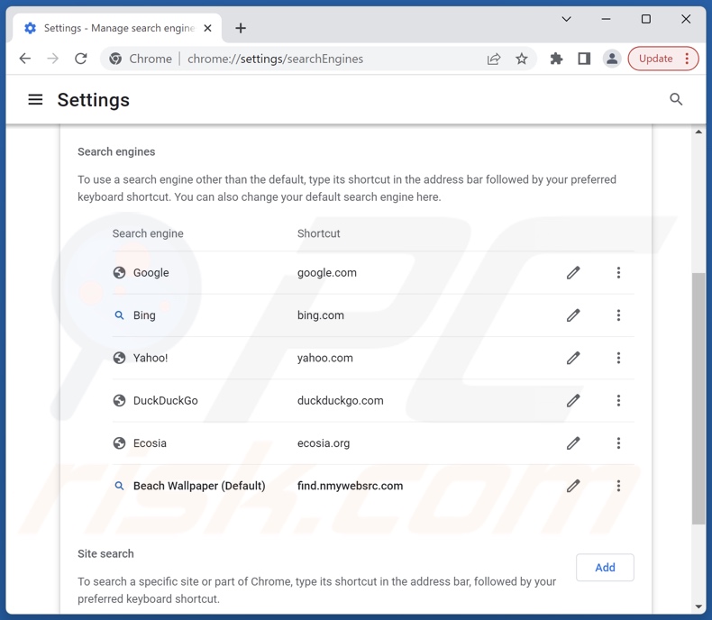 Removing find.nmywebsrc.com from Google Chrome default search engine