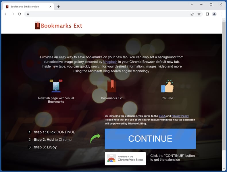 Website used to promote Bookmark browser hijacker