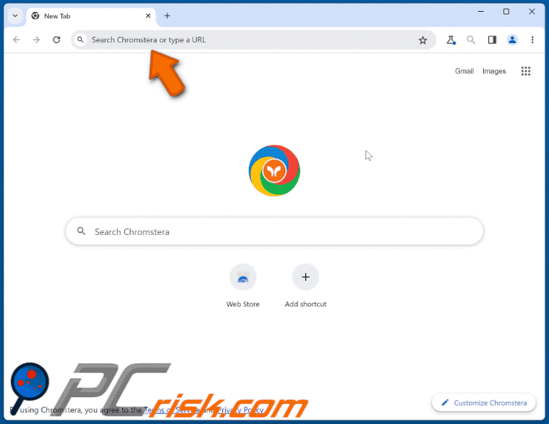 Chromstera unwanted browser redirecting via chromstera.com to Bing (GIF)