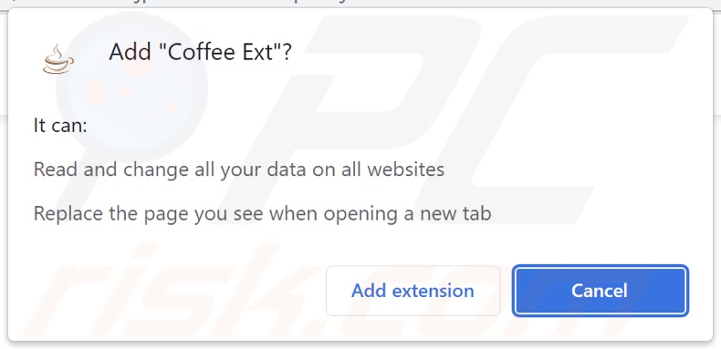 Coffee Ext browser hijacker asking for permissions