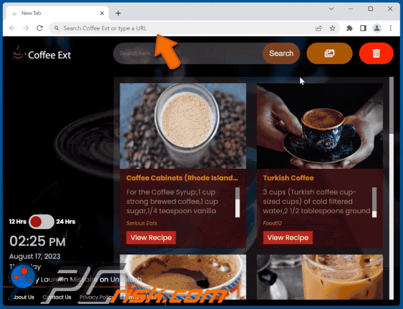Coffee Ext browser hijacker redirecting to Bing (GIF)