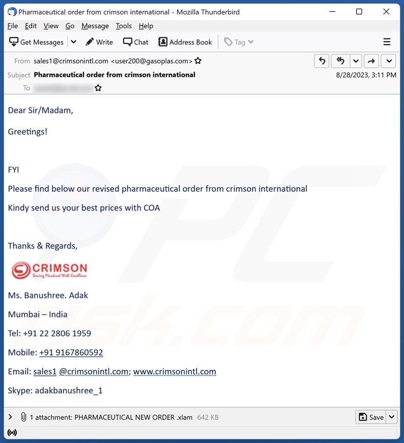 Crimson International malspam