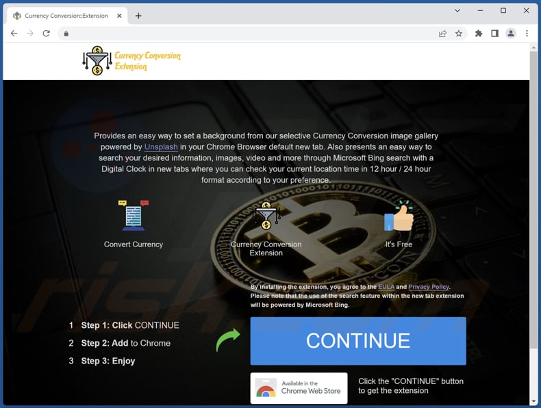 Website used to promote Currency Conversion Extension browser hijacker