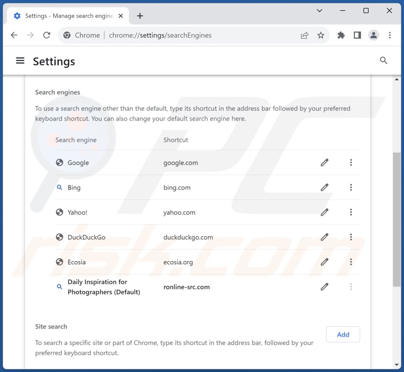 Removing ronline-src.com from Google Chrome default search engine