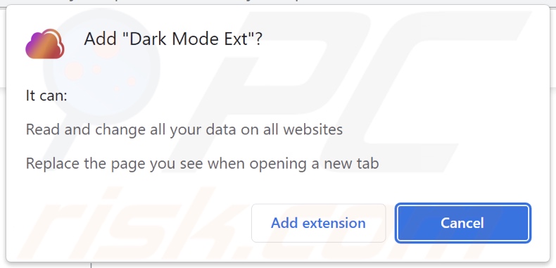 Dark Mode Ext browser hijacker asking for permissions