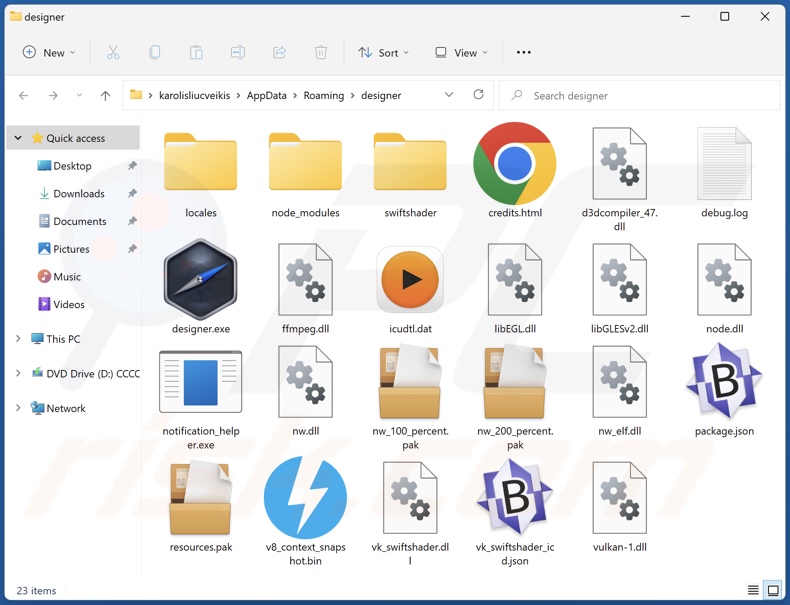 Designer adware install folder