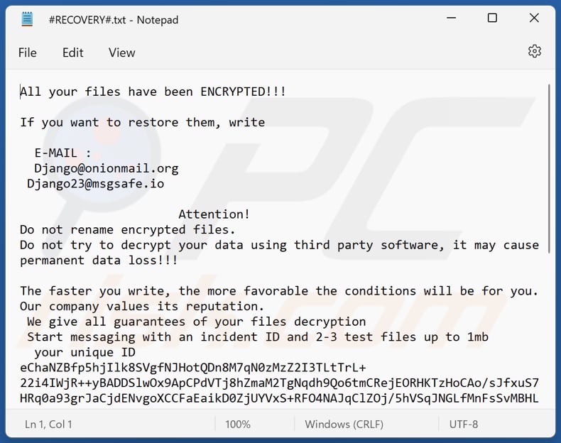 Django ransomware text file (#RECOVERY#.txt)