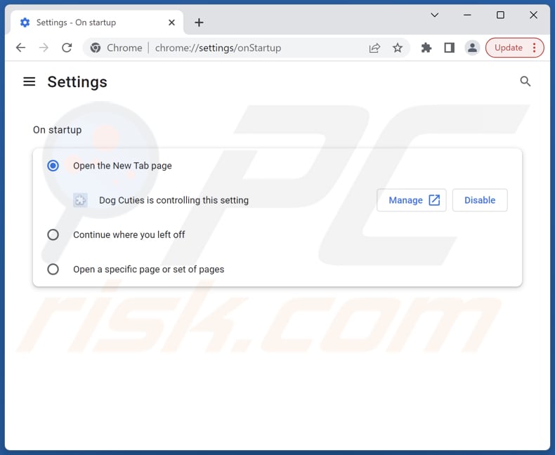 Removing dogcuties.com from Google Chrome homepage