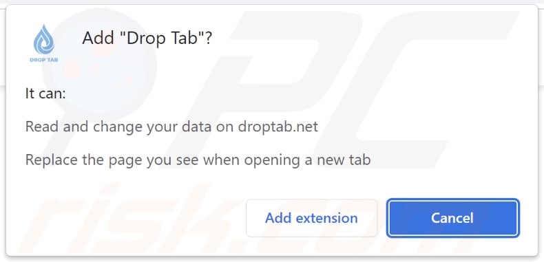 Drop Tab browser hijacker asking for permissions