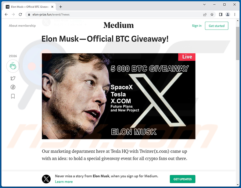 Elon Musk Twitter Giveaway scam (2023-08-31 - elon-prize[.]fun website)
