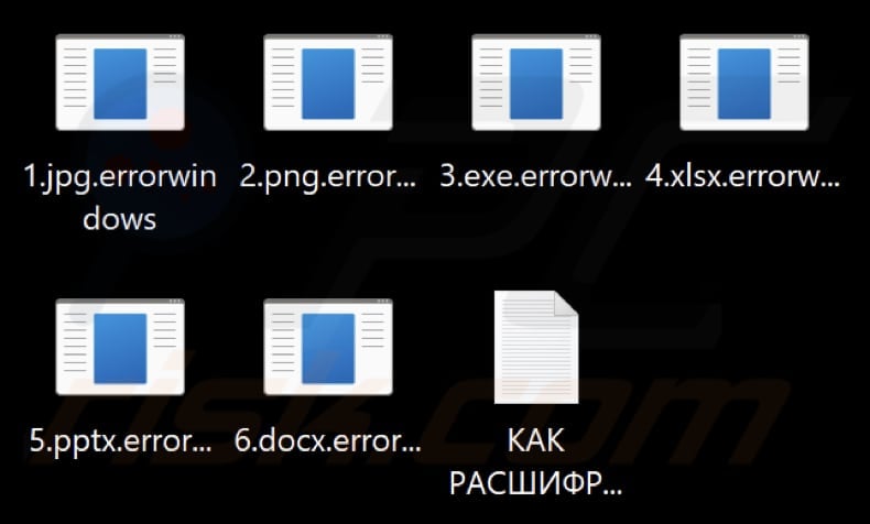 Files encrypted by ErrorWindows ransomware (.errorwindows extension)
