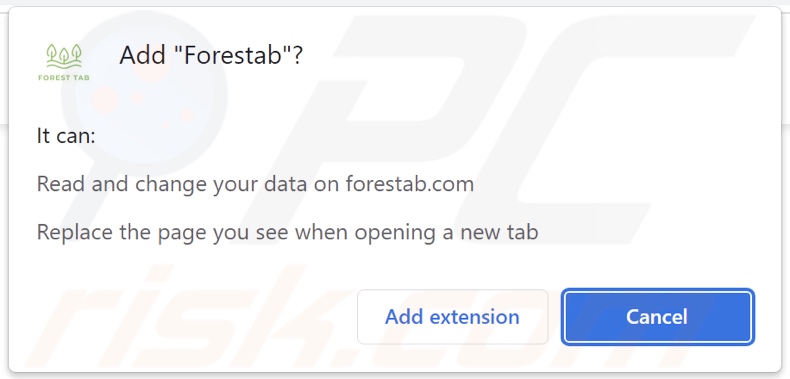 Forestab browser hijacker asking for permissions