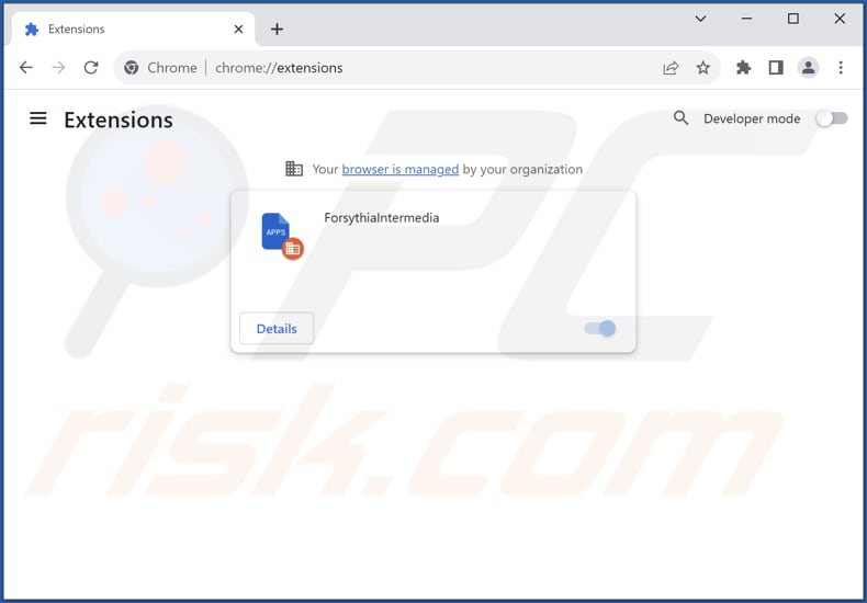 Removing ForsythiaIntermedia malicious extension from Google Chrome step 2