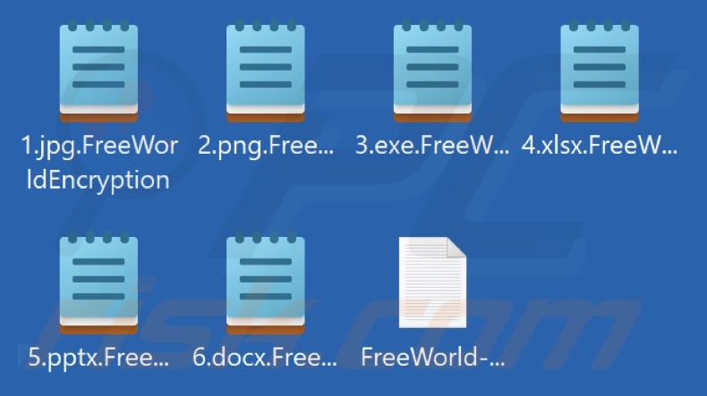 Files encrypted by FreeWorld ransomware (.FreeWorldEncryption extension)