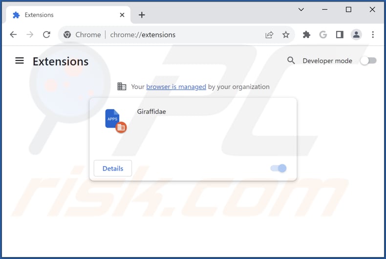 Removing Giraffidae unwanted app from Google Chrome step 2