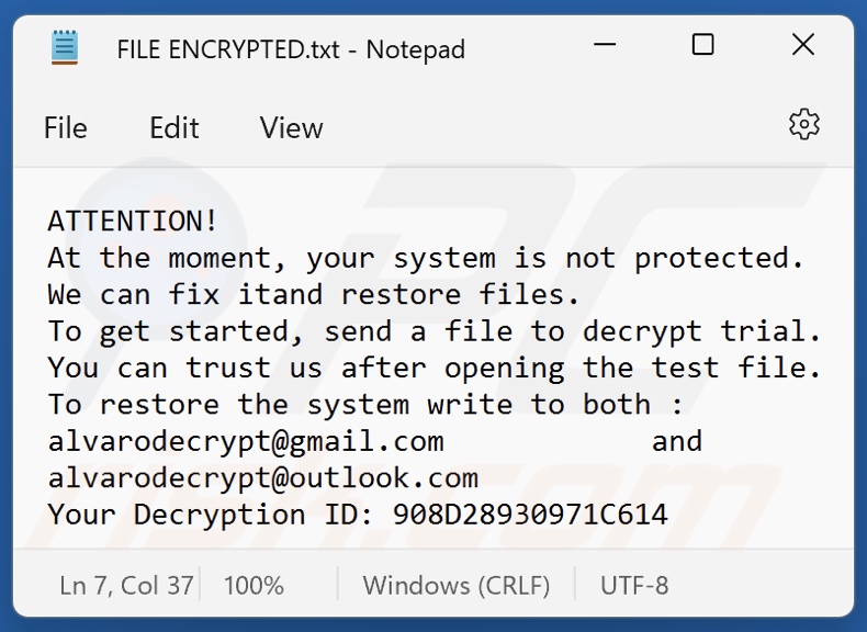 Harward ransomware ransom note (FILE ENCRYPTED.txt)