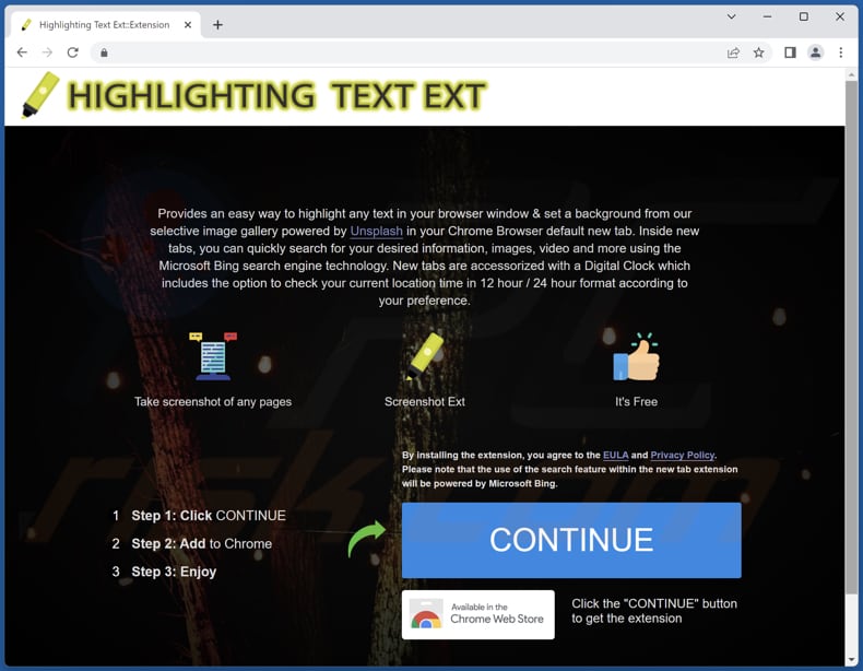 Website used to promote Highlighting Text browser hijacker