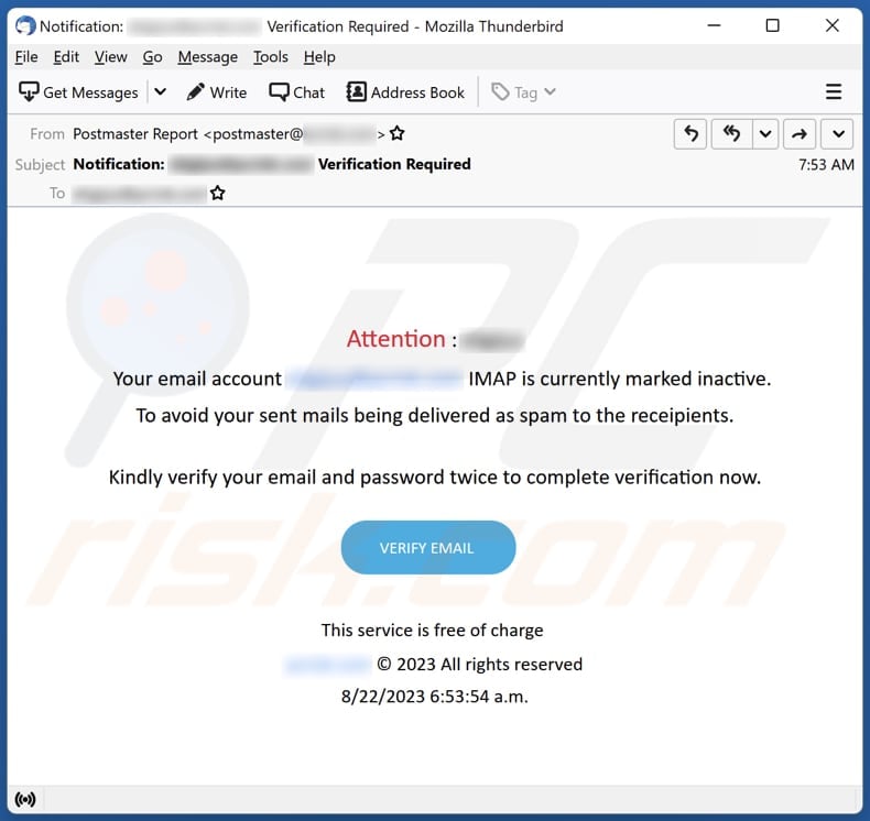 IMAP Is Currently Marked Inactive email spam campaign