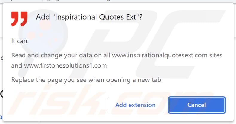 Inspirational Quotes Ext browser hijacker asking for permissions