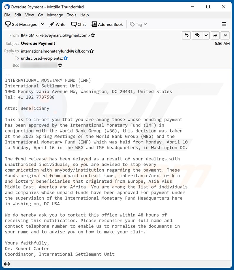 INTERNATIONAL MONETARY FUND (IMF) email scam (2023-08-22)