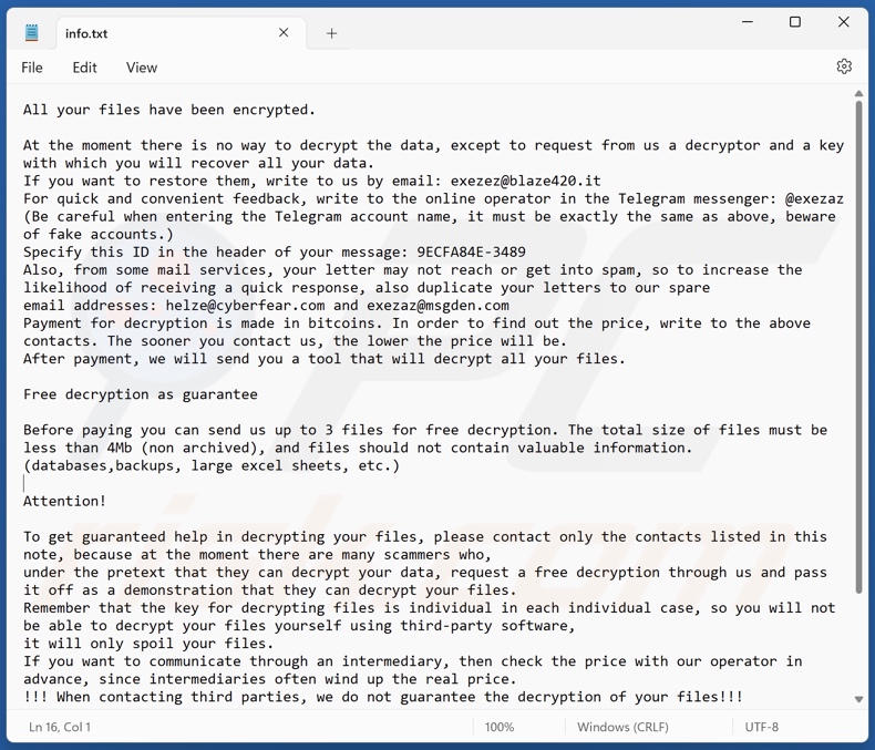 Kmrox ransomware text file (info.txt)