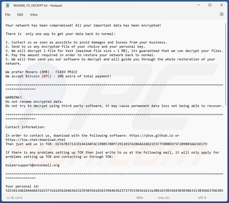 Kuiper ransomware ransom note (README_TO_DECRYPT.txt)