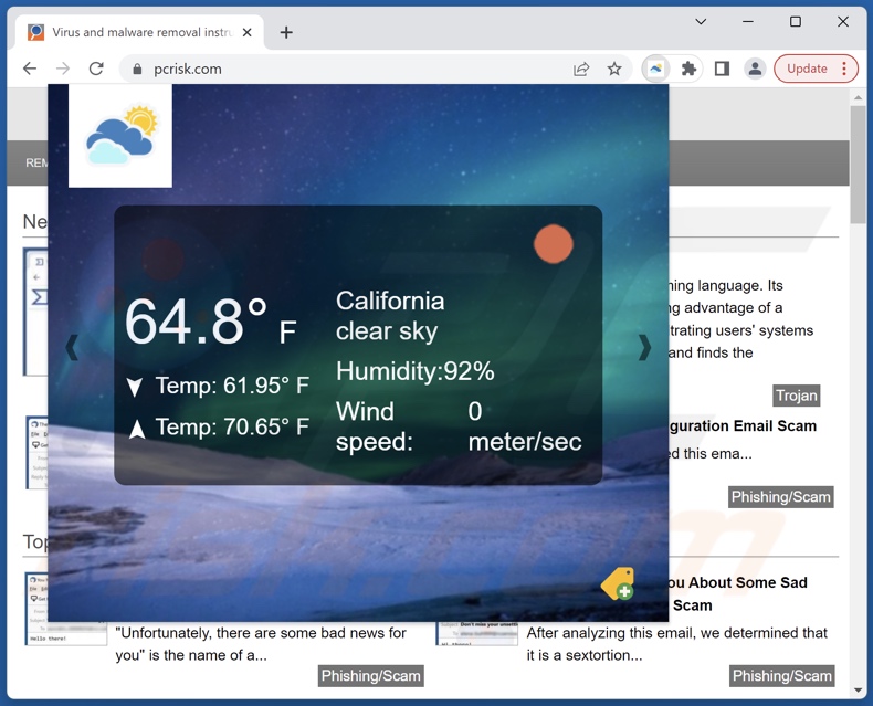 Live Weather Report adware appearance