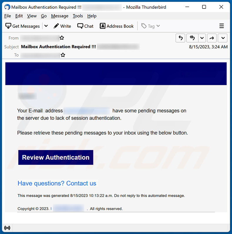 Login Session Authentication email scam