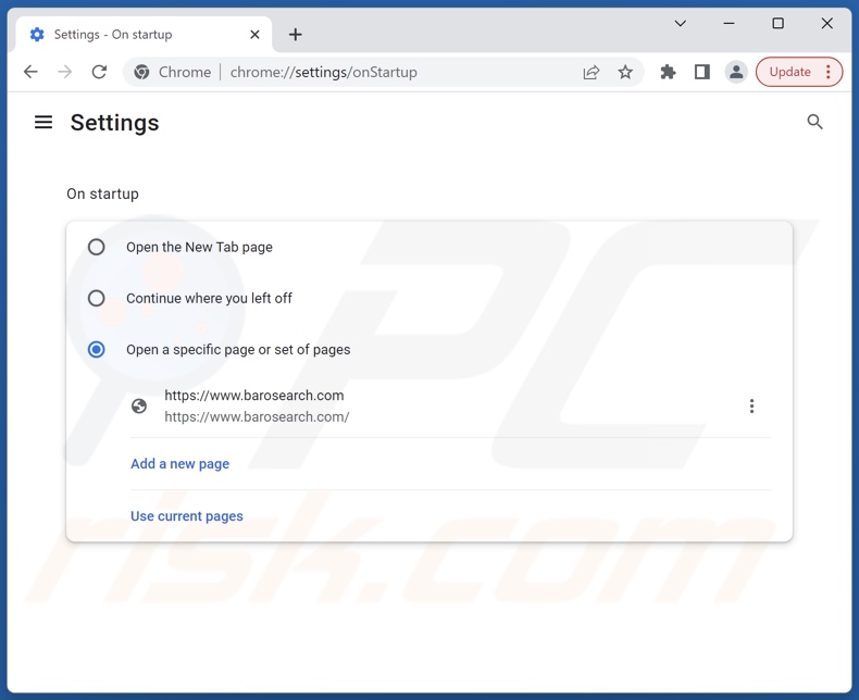 Removing barosearch.com from Google Chrome homepage