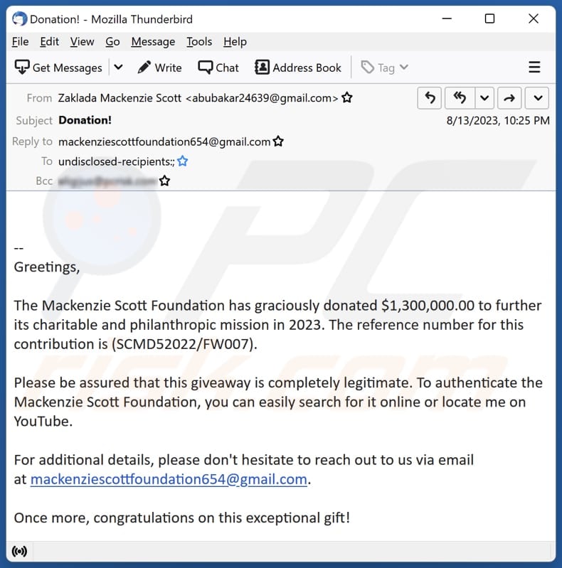Mackenzie Scott Foundation email scam