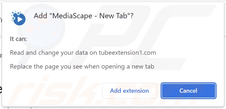 MediaScape - New Tab browser hijacker asking for permissions