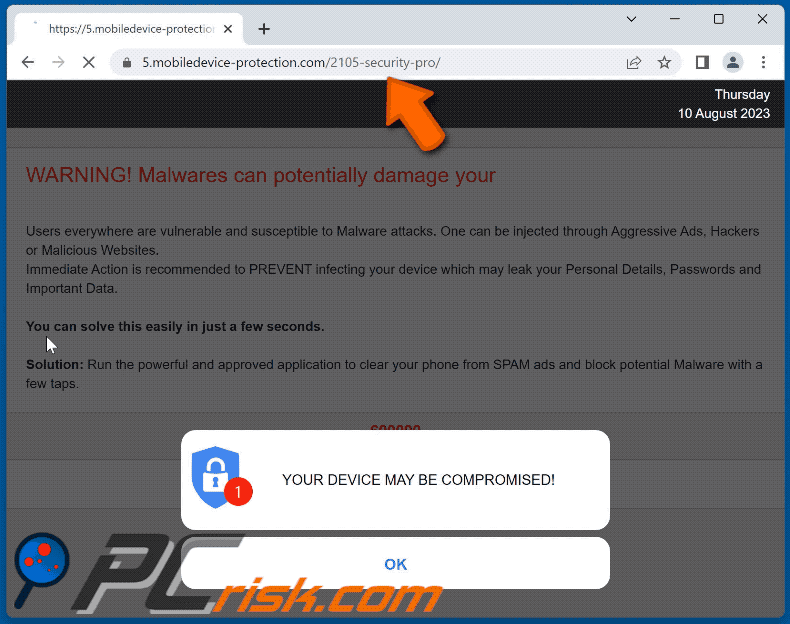 mobiledevice-protection[.]com website appearance (GIF)