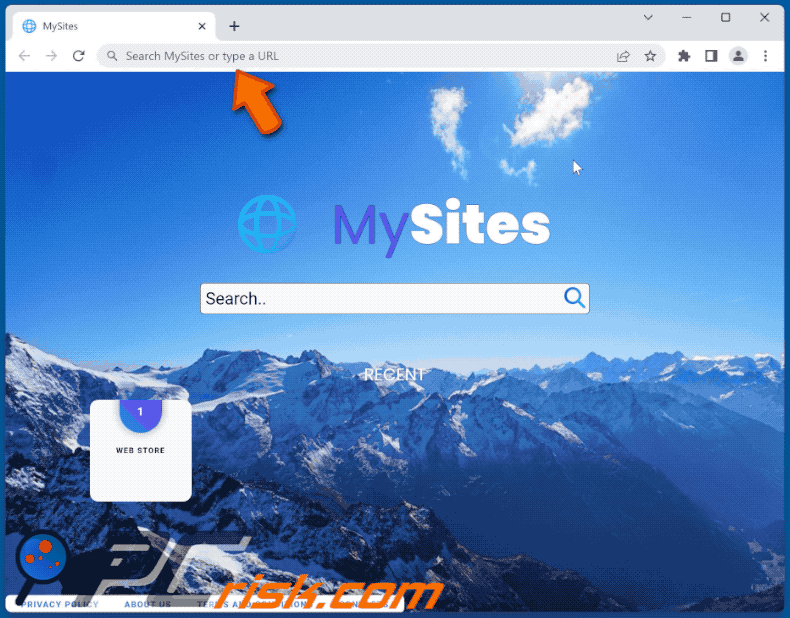 MySites browser hijacker redirecting to Bing (GIF)