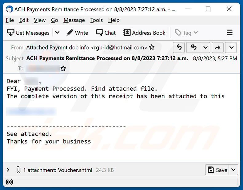 Payment Processed email scam (2023-08-11)